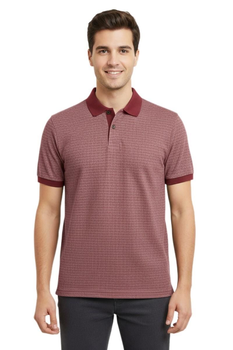 Erkek Polo Yaka Jakarlı T-sıhırt 2063 BGL-ST00533 KIRMIZI - S