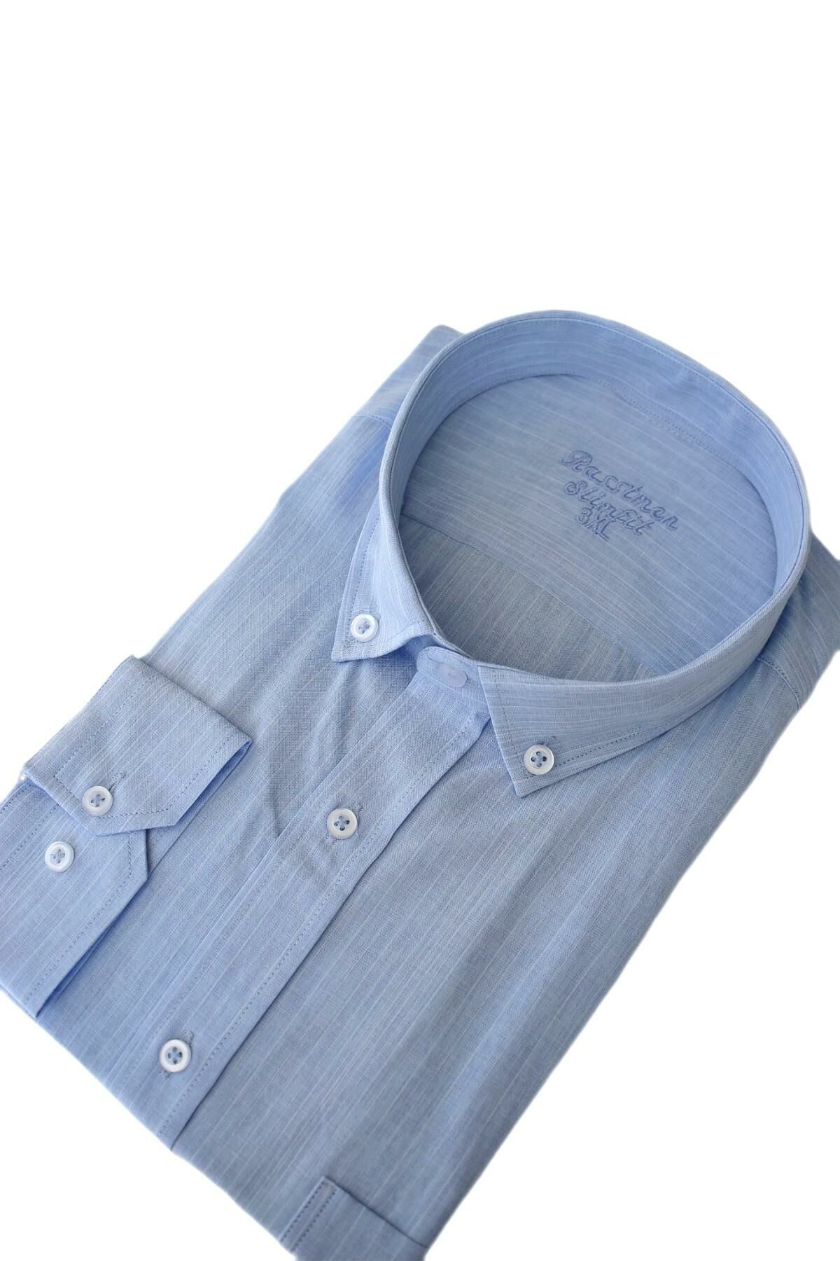 Erkek Büyük Beden Silim Fit Uzun Kol Gömlek BGL-ST03069 BUZ.MAVİ - 3XL