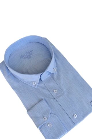 Erkek Büyük Beden Silim Fit Uzun Kol Gömlek BGL-ST03069 BUZ.MAVİ - 3XL