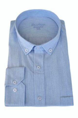 Erkek Büyük Beden Silim Fit Uzun Kol Gömlek BGL-ST03069 BUZ.MAVİ - 3XL