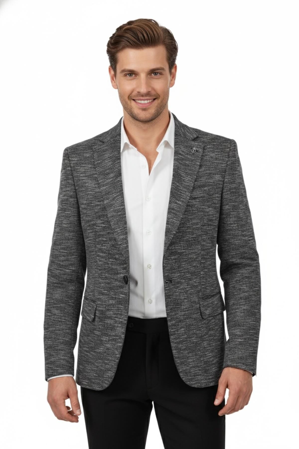 Erkek Tek Spor Ceket Çift Yırtmaçlı BGL-ST04981 FÜME - 48