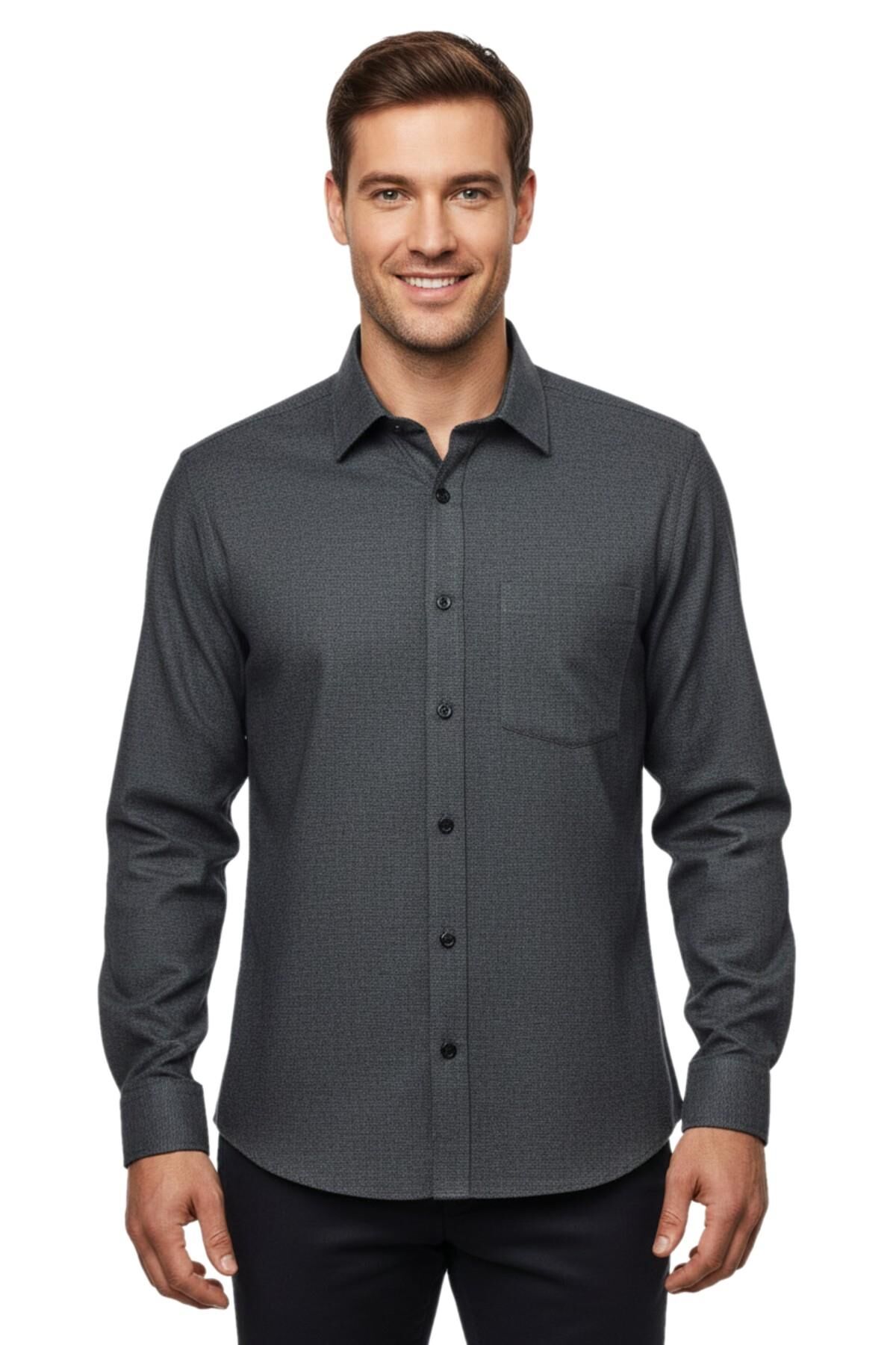 Erkek Kışlık Uzun Kol Tek Cepli Gömlek 3543 BGL-ST04806 FÜME - XL