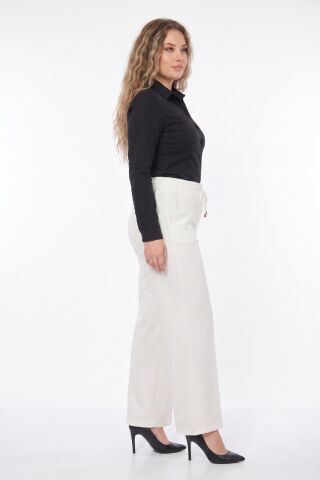 Kadın Bol Paça Beli Lastikli Kumaş Pantolon BGL-ST04322 KREM - 46