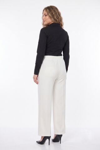 Kadın Bol Paça Beli Lastikli Kumaş Pantolon BGL-ST04322 KREM - 46