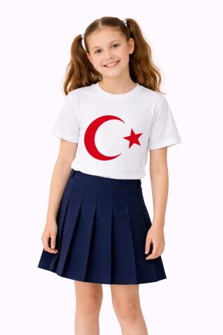 Türk Bayraklı Kız Erkek Çocuk Penye Tshirt BGL-ST05507 BEYAZ - 9 YAŞ