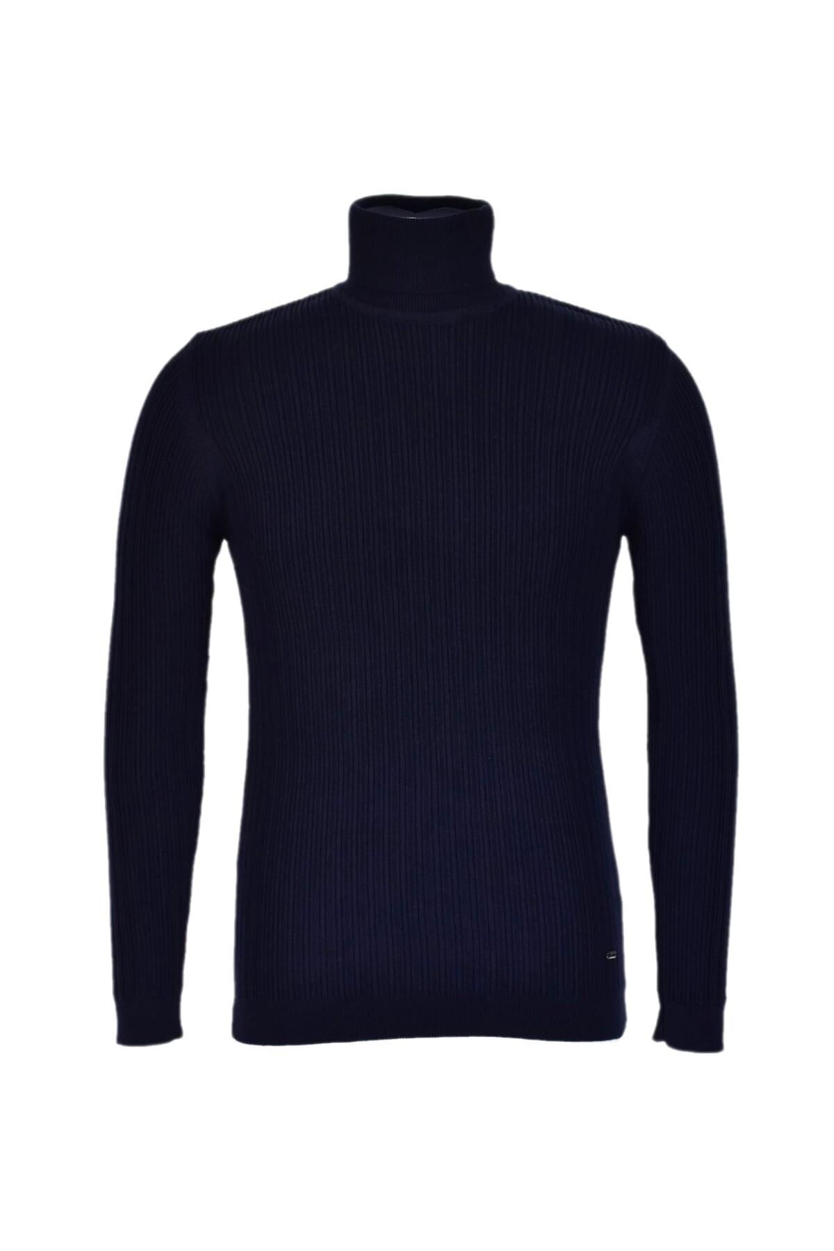 Erkek Spor Balıkçı Yaka Kazak R22897 BGL-ST03178 LACİVERT - M
