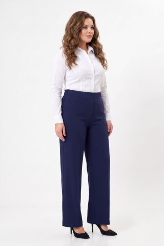Kadın Bol Paça Beli Lastikli Kumaş Pantolon BGL-ST04322 LACİVERT - 38