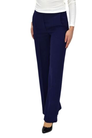 Kadın Bol Paça Beli Lastikli Kumaş Pantolon BGL-ST04322 LACİVERT - 40