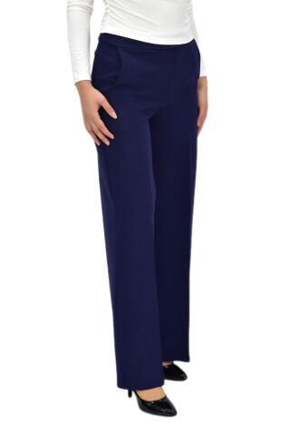 Kadın Bol Paça Beli Lastikli Kumaş Pantolon BGL-ST04322 LACİVERT - 40