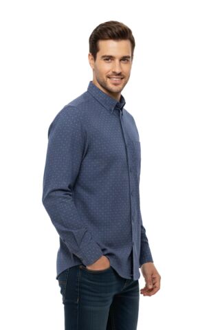 Erkek Kışlık Uzun Kol Tek Cepli Gömlek 3565 BGL-ST04807 A.LACİVERT - L