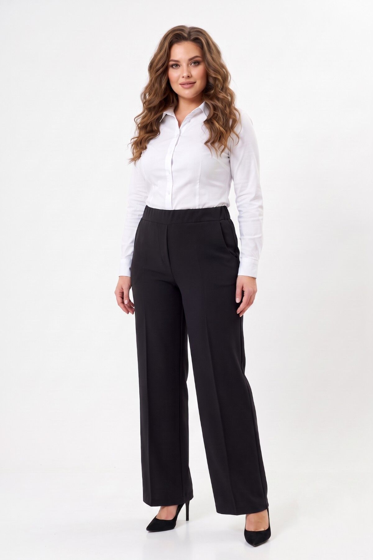 Kadın Bol Paça Beli Lastikli Kumaş Pantolon BGL-ST04322 SİYAH - 38