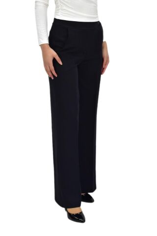 Kadın Bol Paça Beli Lastikli Kumaş Pantolon BGL-ST04322 SİYAH - 38