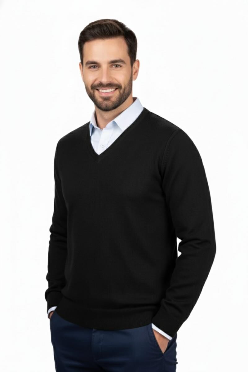 Erkek V Yaka Triko Kazak Çelik Örgü Klasik Kalıp 4241D BGL-ST04849 SİYAH - 2XL