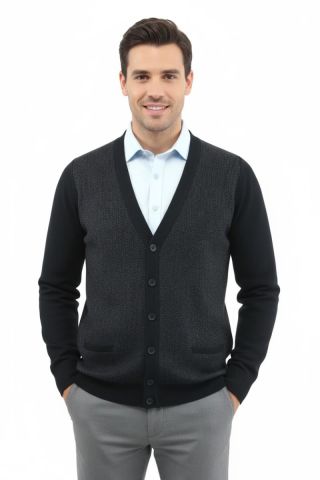 Erkek Düğmeli Hırka Cepli Çelik Örgü Klasik Kalıp 5212M BGL-ST04848