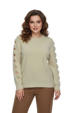 Kadın Kol Taşlı Modelli Sakallı Triko Kazak BGL-ST05077