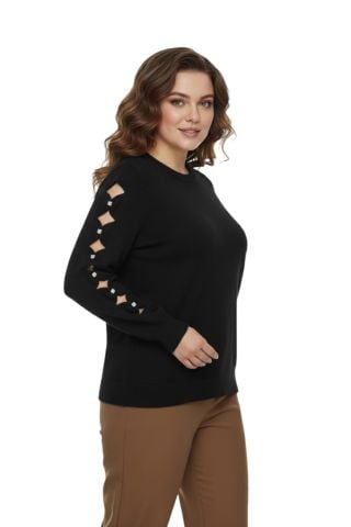 Kadın Kol Taşlı Modelli Sakallı Triko Kazak BGL-ST05077