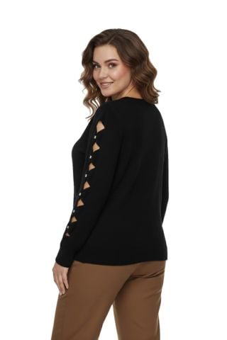 Kadın Kol Taşlı Modelli Sakallı Triko Kazak BGL-ST05077