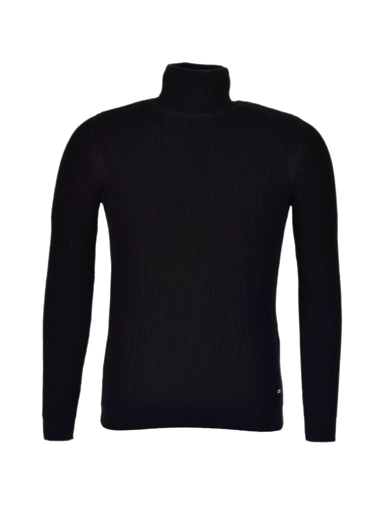Erkek Spor Balıkçı Yaka Kazak R22897 BGL-ST03178 SİYAH - XL