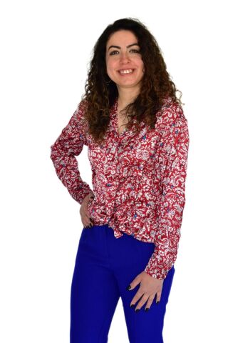 Kadın Saten Baskıkılı Desen Uzun Kol Gömlek BGL-ST04214