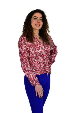 Kadın Saten Baskıkılı Desen Uzun Kol Gömlek BGL-ST04214
