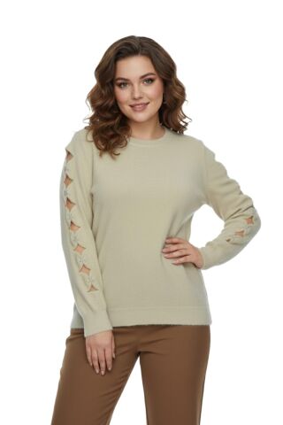 Kadın Kol Taşlı Modelli Sakallı Triko Kazak BGL-ST05077 TAŞ - M/L