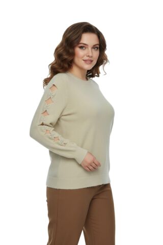 Kadın Kol Taşlı Modelli Sakallı Triko Kazak BGL-ST05077 TAŞ - M/L