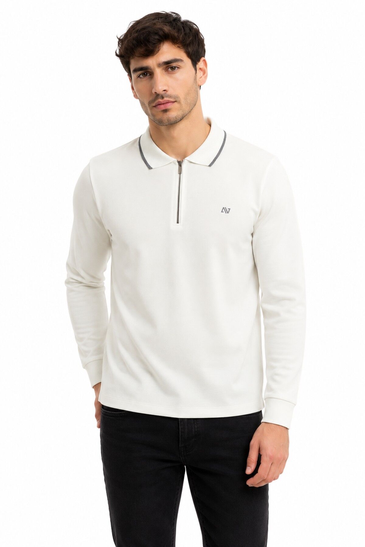 Erkek Mevsimlik Spor Polo Yaka Fermuarlı Sweatshırt BGL-ST05468 EKRU - 2XL