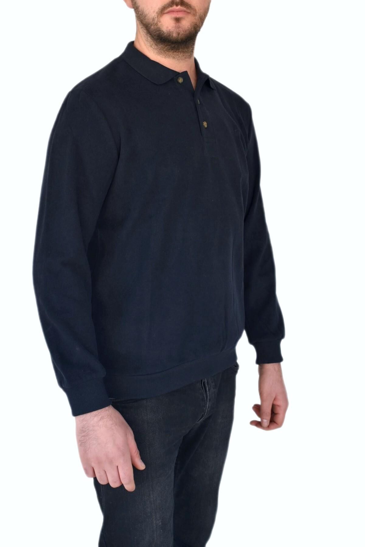 Erkek Büyük Beden Polo Yaka Sweatshirt 2260-BTL BGL-ST02353 LACİVERT - 5XL