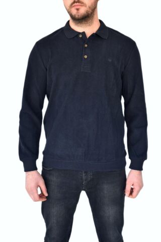 Erkek Büyük Beden Polo Yaka Sweatshirt 2260-BTL BGL-ST02353 LACİVERT - 5XL
