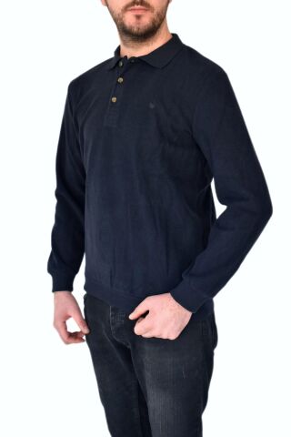 Erkek Büyük Beden Polo Yaka Sweatshirt 2260-BTL BGL-ST02353 LACİVERT - 5XL