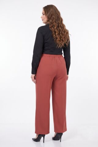 Kadın Bol Paça Beli Lastikli Kumaş Pantolon BGL-ST04322 KİREMİT - 40