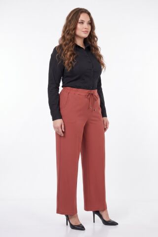 Kadın Bol Paça Beli Lastikli Kumaş Pantolon BGL-ST04322 KİREMİT - 40