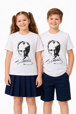 Atatürk Baskılı Çocuk Tişört BGL-ST05506 BEYAZ - 8 YAŞ