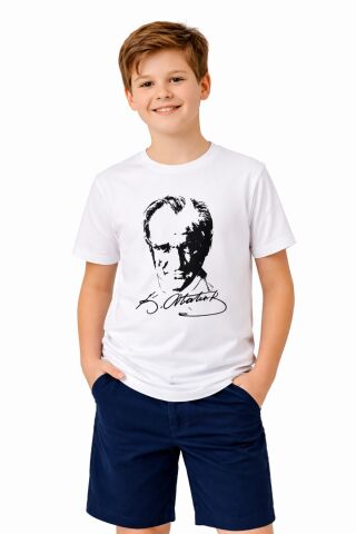 Atatürk Baskılı Çocuk Tişört BGL-ST05506 BEYAZ - 8 YAŞ