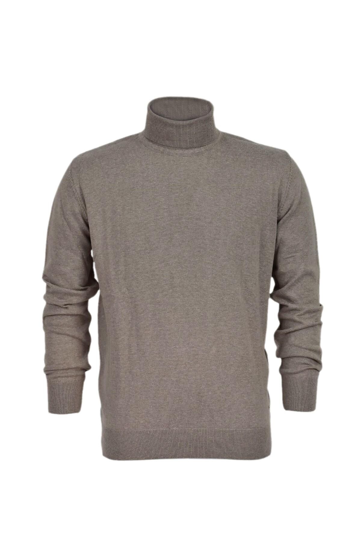 Erkek Spor Düz Balıkçı Yaka Kazak R21010 BGL-ST03179 BEJ - XL