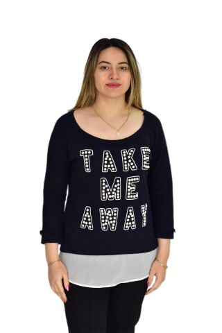 Kadın Boncuk İşli Kayık Yaka Sweat BRG-37415