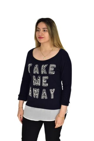 Kadın Boncuk İşli Kayık Yaka Sweat BRG-37415