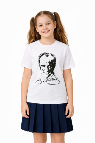 Atatürk Baskılı Çocuk Tişört BGL-ST05506 BEYAZ - 9 YAŞ