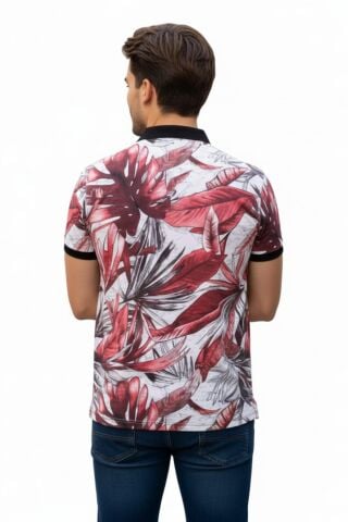 Erkek Yaprak Baskılı Polo Yaka Tişört BGL-ST00528 BORDO - XL