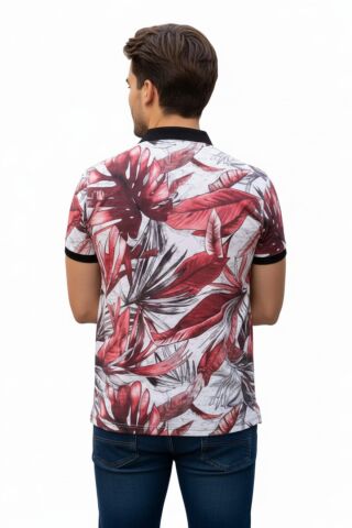 Erkek Yaprak Baskılı Polo Yaka Tişört BGL-ST00528 BORDO - XL