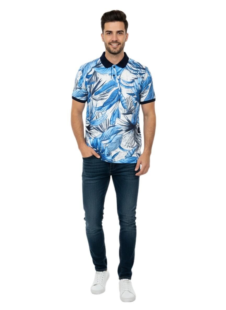 Erkek Yaprak Baskılı Polo Yaka Tişört BGL-ST00528