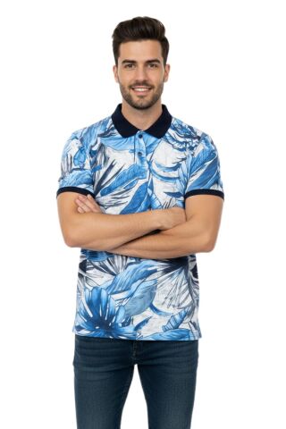 Erkek Yaprak Baskılı Polo Yaka Tişört BGL-ST00528