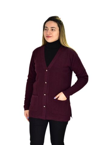 Kadın Cepli Triko Hırka BGL-ST03349 PUDRA - XL