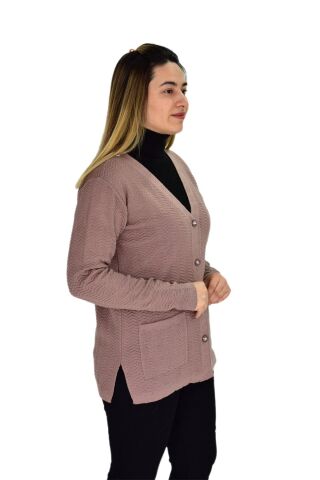 Kadın Cepli Triko Hırka BGL-ST03349 PUDRA - XL