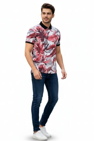 Erkek Yaprak Baskılı Polo Yaka Tişört BGL-ST00528