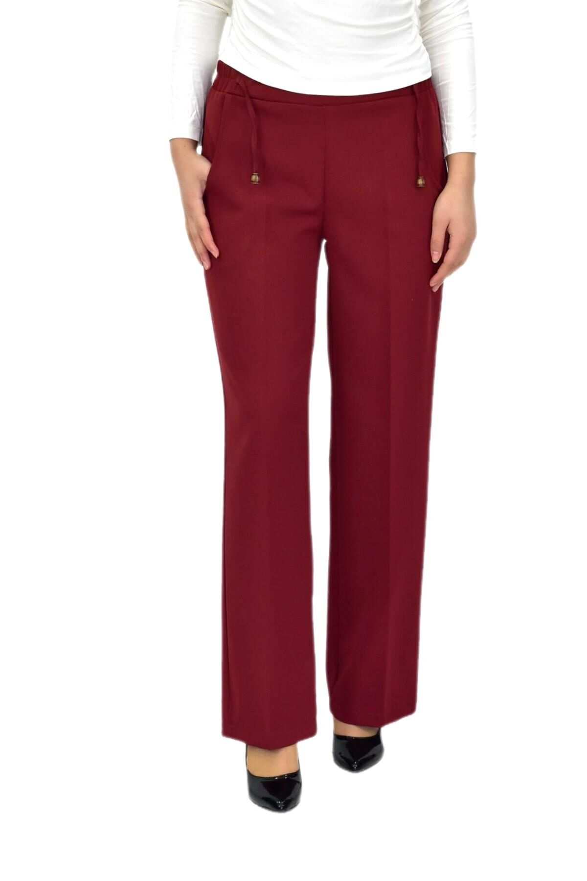 Kadın Bol Paça Beli Lastikli Kumaş Pantolon BGL-ST04322 KİREMİT - 50