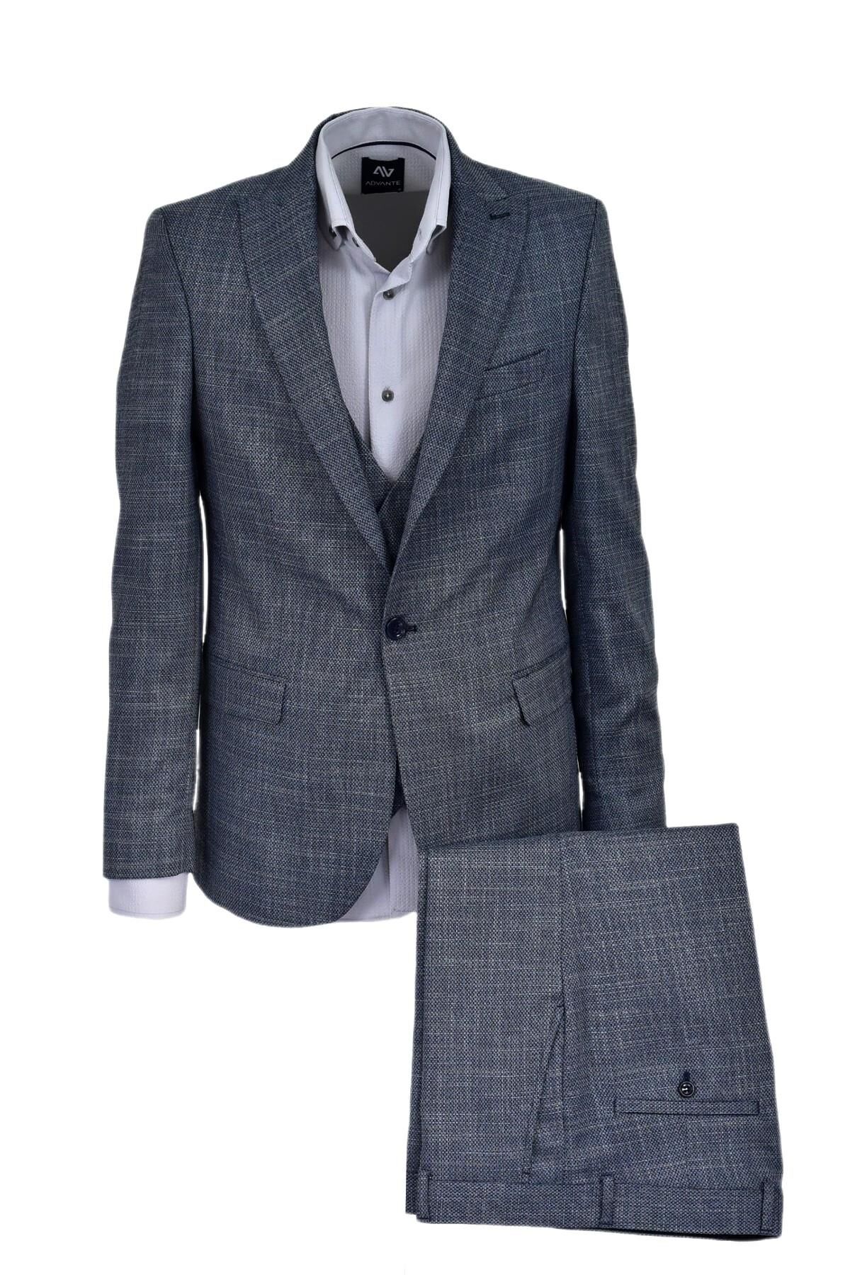 Erkek Hasır Silim Fit Takım Elbise BGL-ST03495 MAVİ - 46