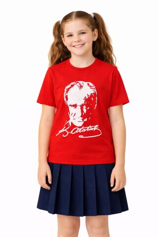 Atatürk Baskılı Çocuk Tişört BGL-ST05506 KIRMIZI - 12 YAŞ