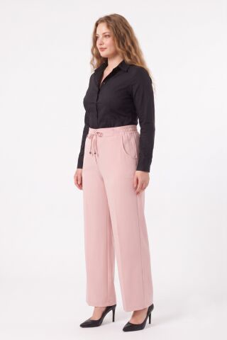 Kadın Bol Paça Beli Lastikli Kumaş Pantolon BGL-ST04322 PUDRA - 38