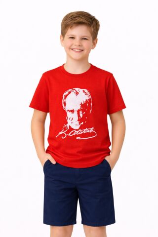 Atatürk Baskılı Çocuk Tişört BGL-ST05506 KIRMIZI - 6 YAŞ
